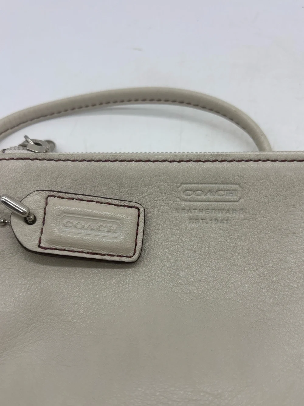 Coach Skinny Mini Corner Zip Wallet Wristlet Clutch Off White Leather